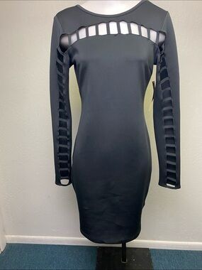 Nicki Minaj Black Long-Sleeve Ladder Cut Bodycon Dress